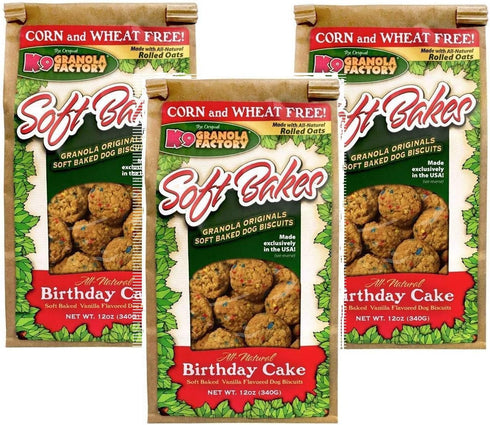 K9 Granola Factory All Natural Soft Bakes Birthday Cake, 3 Pack of Vanilla Flavored Dog Treats