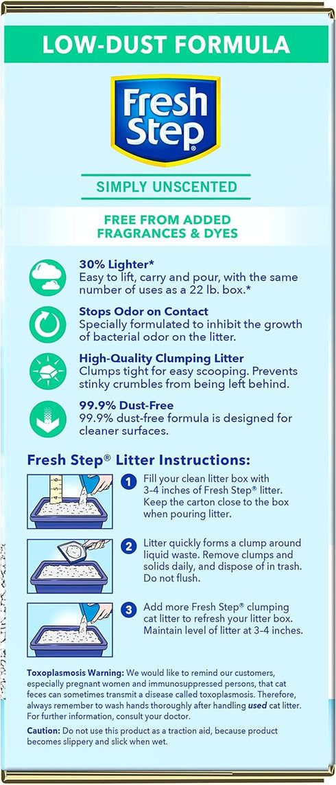 Fresh Step Lightweight Clumping Cat Litter, Unscented, 15.4 lb, Long Lasting Odor Control with Activated Charcoal