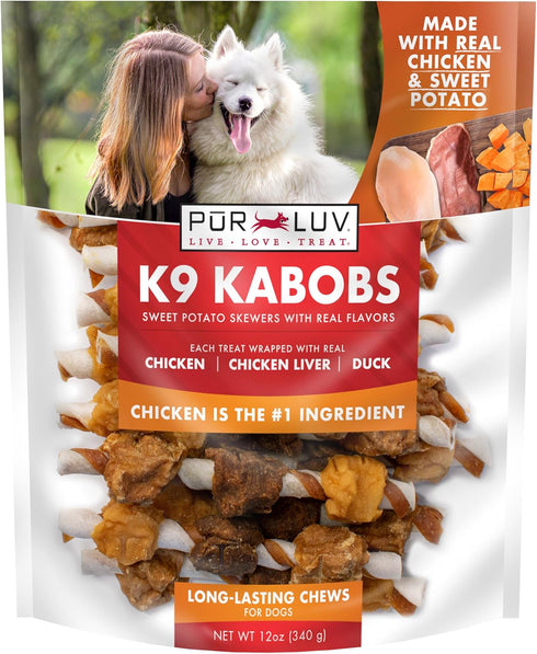 Dog Treats K9 Kabobs for Dogs – Made with Real Chicken, Duck, and Sweet Potato – 12 Ounces, Healthy, High Protein