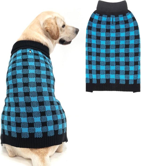 PUPTECK Dog Sweaters for Large Medium Small Dogs, Classic Plaid Style Holiday Winter Coat for Pets