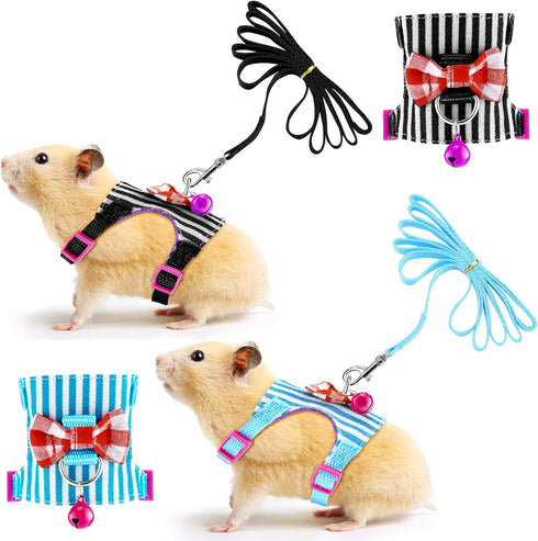2 Pieces Hamster Harness and Leash Set - Small Guinea Pig Clothes with Bowknot Bell, No Pulling Comfort Padded Vest