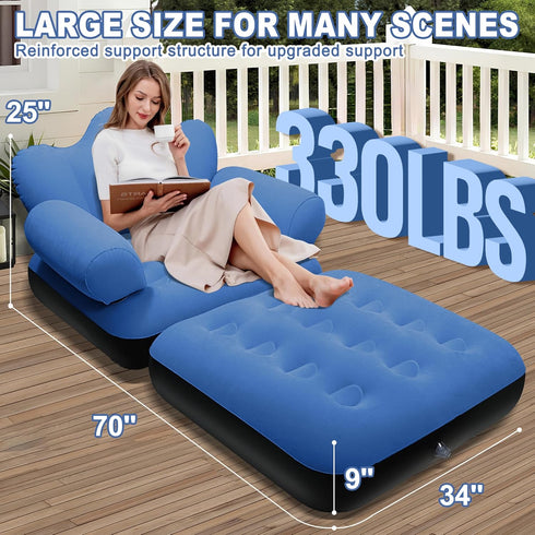 Camping-1pc SeaSlep Blow Up Pull Out Couch with Headboard,Inflatable Couch with Flocked Surface,Folding Inflatable