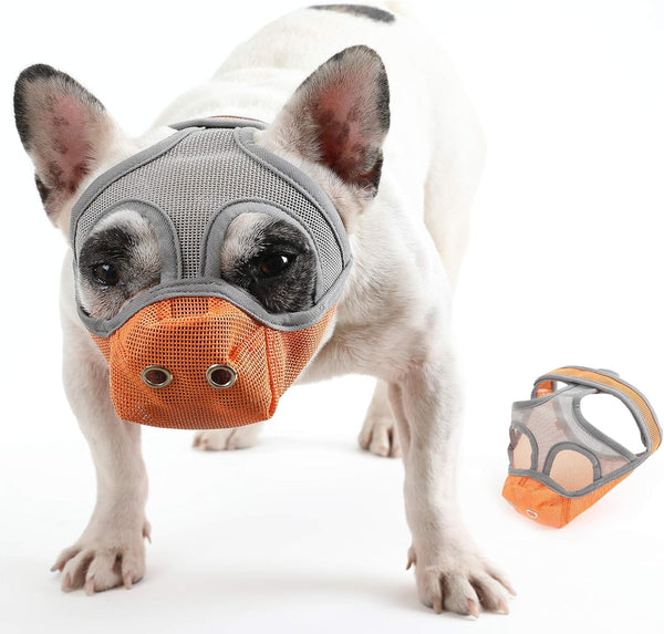 Short Snout Dog Muzzles, Adjustable Breathable Mesh for Bulldogs, Anti-Biting Training, Orange