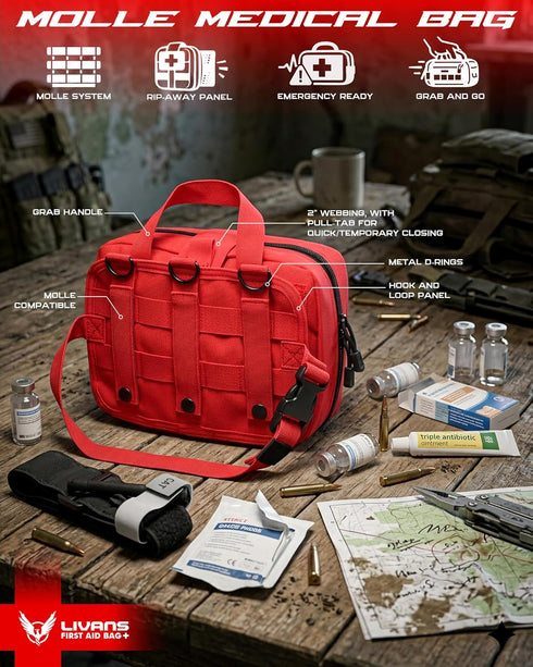 LIVANS Tactical Molle Medical Pouch - Upgraded Size, Large Capacity IFAK Pouch with Detachable Quick Release