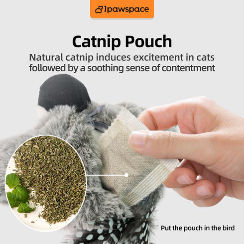 ipawspace Interactive Flapping Bird Cat Toy with Catnip, Musical Sound (can Turn Off), Satisfy Cat's Natural Huting