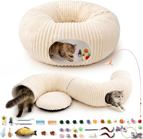Cat Tunnel Bed with 40 Pcs Interactive Cat Toys, Cat Tube with