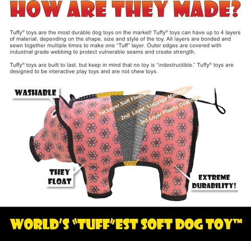 TUFFY - World's Tuffest Soft Dog Toy - Funny Food- Squeaker -Multiple Layers. Made Durable, Strong & Tough. Interactive