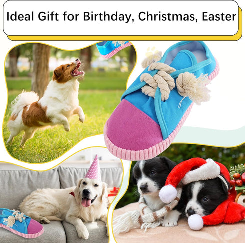 vocheer Dog Chew Toy, Durable Shoe Toy, Interactive Squeaky Toy for Puppy, Small, Medium Dogs, Machine Washable (Blue)