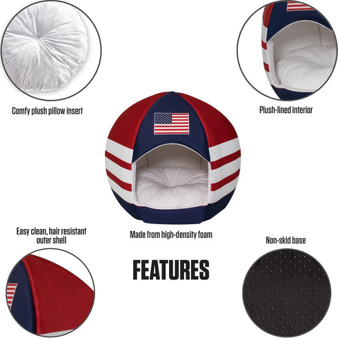 Maccabi Art US Country Dog Bed, Sports Themed Pet Bed, Fits Small Dogs, Puppies, Cats, Non-Slip Igloo Design, 16 x 18 x