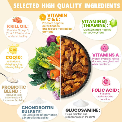24-in-1 200 Omega-3 Immune Dog Vitamins and Supplements Ct Dogs Multivitamin Chewable Contain Chondroitin Probiotics