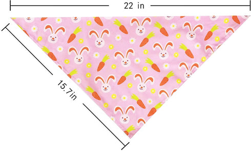 Easter Day Dog Bandana - Holiday Bunny and Carrot Scarfs for Small Medium Large Dogs Cats (Hoppy Hour/Pink, Small)