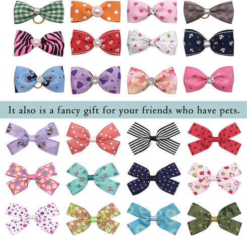PET SHOW 20Pairs Big Dog Hair Bows with Rubber Band for Small Medium Large Dogs, Pink Blue Grooming Accessories