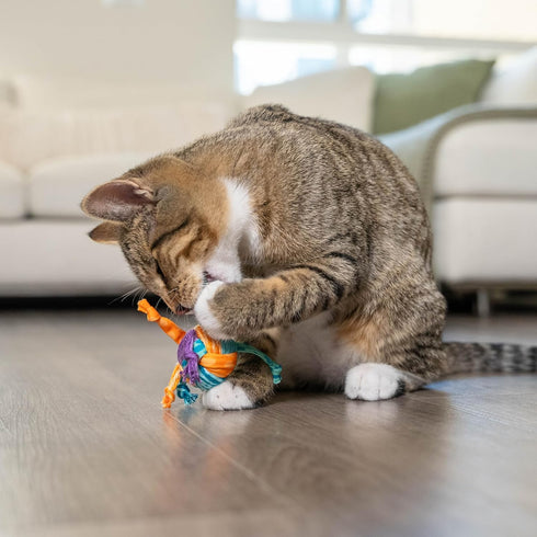 Catstages Catnip Tons of Tails Interactive Catnip Dental Chew Toy for Cats with Rope, Ribbon & Cotton for Batting