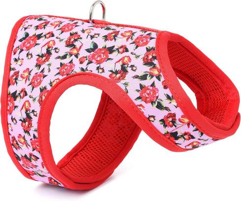 Mile High Life Velcro Dog Harness, Air Mesh Floral Vest for Small Dogs & Cats, Adjustable Easy Closures (Peony Rose, S)