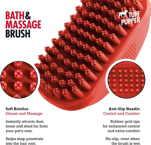 Tuff Pupper Dog Bath Brush, Silicone Pet Hair Remover for Shampooing & Massaging Dogs