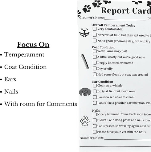 Dog Grooming Report Cards (Pad of 100, 5.5 X 8.5 Inches) Pet groomers report card for grooming salon