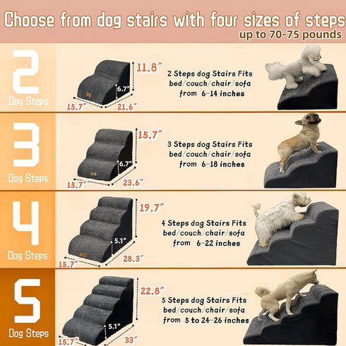 Dog Stairs for High Beds, 3-Step Non-Slip Dog Stairs for Small Large Dogs Cats, Climbing to Bed Couch, Grey