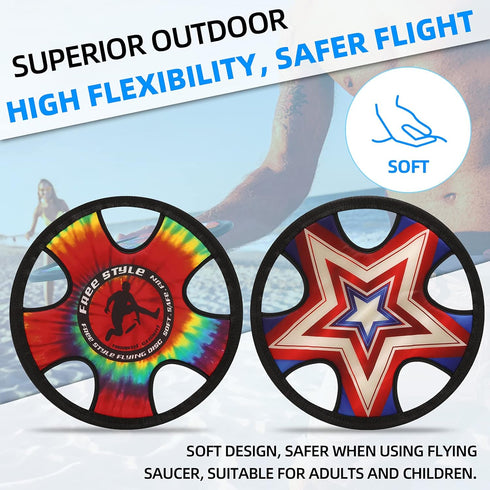 Outdoor Two Soft Frisbee Throwing Disc, Flying Disc for Man and Woman in Yard, Beach, Lawn, Camping, Pool (Neon Lamp +