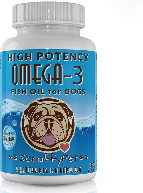 Pure Omega 3 Wild Fish Oil for Dogs with Vitamin E, Highest EPA & DHA Softgels Available, 180ct