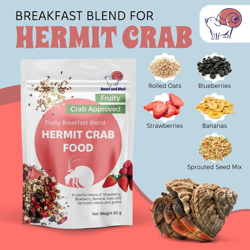 Snout and Shell Hermit Crab Food Bundle Fruity Breakfast Blend, Crabby Bug Blend & Greensand Organic, High Protein