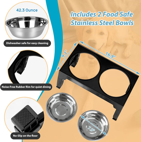 Niubya Elevated Dog Bowls with 2 Stainless Steel Bowls, Raised Adjustable Dog Bowl for Small Medium and Large Dogs