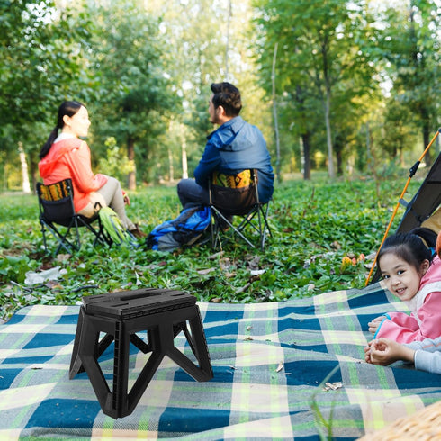 Kisangel Portable Folding Stool Lightweight Camping Chair Foldable Plastic Step Stool with Handle for Outdoor Hiking