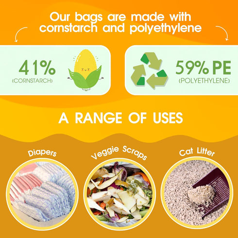 200 Counts 41% 59% Pet N Pet Unscented Dog Poop Bags Rolls with Tie Handles, Plant Based & PE Poop Bags for Dogs
