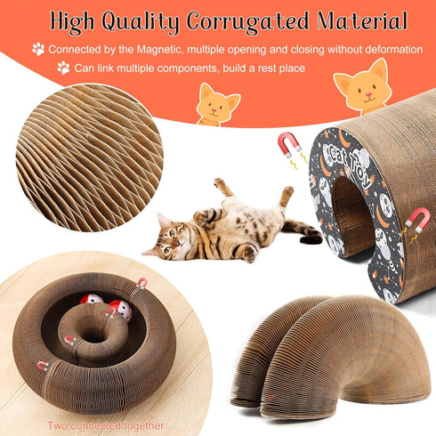 Magic Organ Cat Scratching Board with Toy Bell Ball, Foldable Cat Claw Grinding Pad for Kitty (Black)
