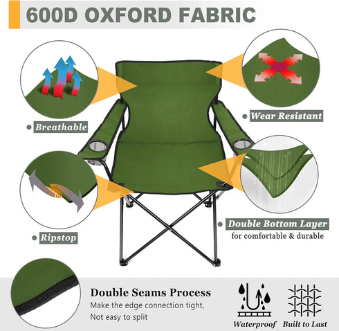 Joyfair Portable Camping Chair, Outdoor Lawn Folding Chairs for Adults, Heavy Duty Large Foldable Chairs for Beach