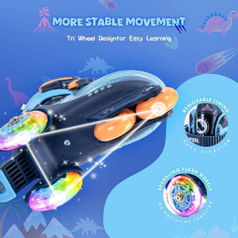 SULIFEEL Adjustable Roller Skates for Girls Boys Kids,Fun Illuminating Light Up Flash Wheels Three-Point Type Balance