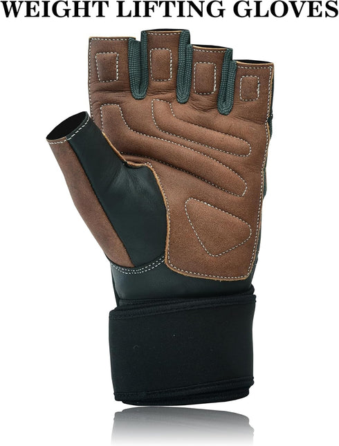 Weight Lifting Leather Padded Gloves for Men and Women Fingerless Body Building Long Wrist Support Training Gym