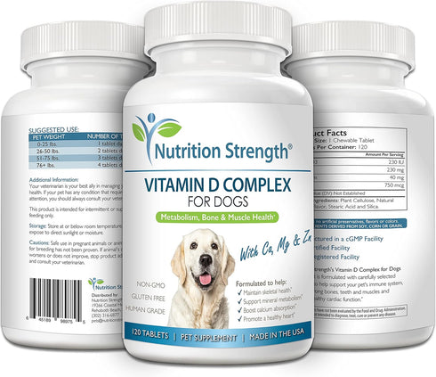 Vitamin D for Dogs, 120 Chewable Tablets - Supports Strong Teeth, Bones, Muscles, and Healthy Immune Function