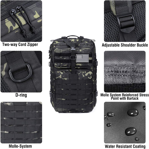 Prospo 40L Military Tactical Shoulder Backpack, Molle Bag Pack for Assault Survival, Fishing Tackle Storage