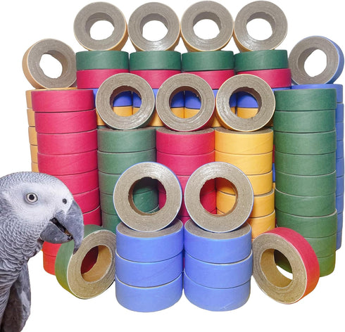 ToughRight 120Pcs Fatty Bagels Bird Toys for Parrots Durable Cardboard Chewing Shredding Foraging