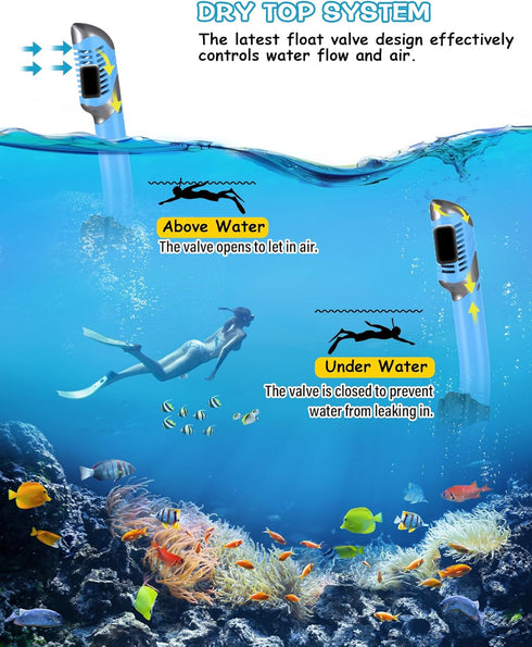 Set,Panoramic Greatever Dry Snorkel Wide View Anti-Fog Scuba Diving Mask,Professional Snorkeling Gear for Adults Kids
