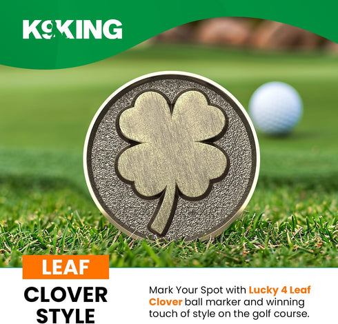 K9King Lucky 4 Leaf Clover Golf Ball Marker and Magnetic Hat Clip, Unique Shamrock Golf Accessories