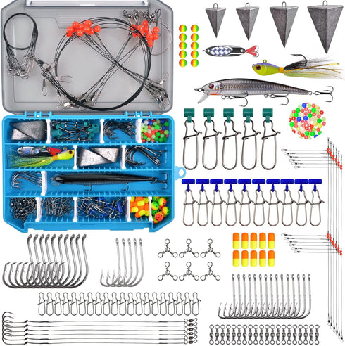 Surf Fishing Tackle Kit with Ocean Saltwater Fishing Lures, Rigs, Pyramid Sinker Weight & Hooks