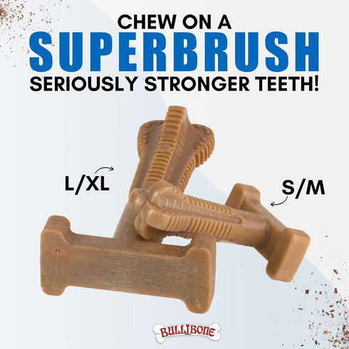 Bullibone SuperBrush: Dog Teeth Cleaning Brushing Toothbrush Stick, Long Lasting Nylon Chew Toy