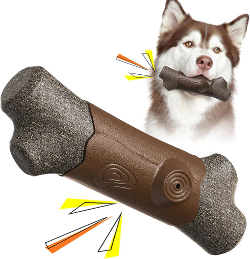 Indestructible Dog Chew Toys for Aggressive Chewers - Tough Rubber Log-Branches for Dogs