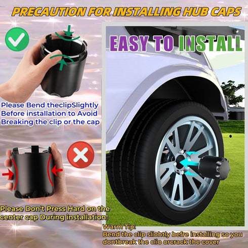 Golf Cart SS Wheel Center Cap Cover, ITP Push in Style for EZGO, Club Car, Yamaha, 4 PCS (Gloss Black with Blue SS)