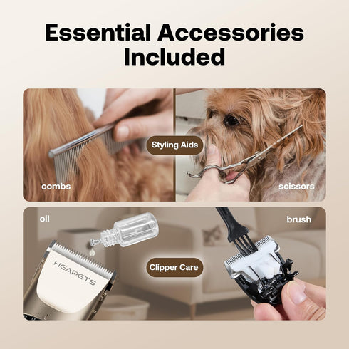 HEAPETS Dog Grooming Clippers, Low Noise, Electric Quiet, Adjustable Clipper Comb, Rechargeable Cordless Dog Hair