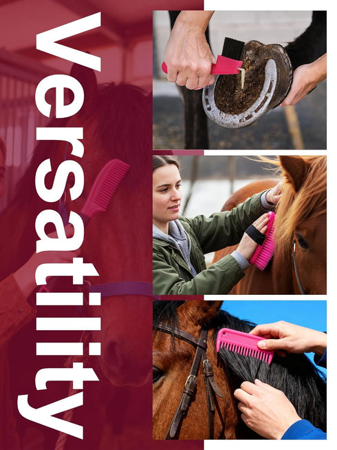 10 Horse Grooming Kit, Pink Storage Bag with Piece Professional Equestrian Care Tools, Brushes, Combs, Scraper