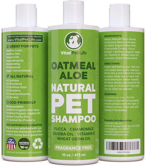 16 oz Dog Shampoo with Oatmeal, Aloe Vera, Chamomile, Jojoba Oil, Vitamin E - Natural Ingredients, Helps Allergies Dry