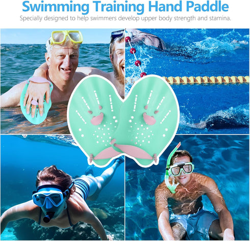 Hianjoo Swimming Swimming Hand Paddles for Junior and Adult, Power Strength Train Swim Paddles for Lap with Adjustable