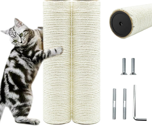 Cat Scratching Post Replacement Pole, 2 PCS 11.81in Natural Sisal Parts with M8 Screws for Refurbishment