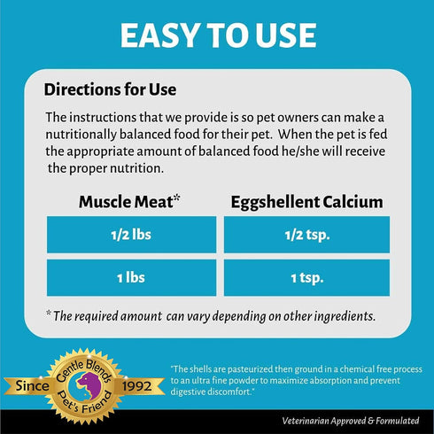Eggshellent Calcium for Pets - 6 oz Fine Eggshell Powder Supplement for Dogs and Cats, Nourishes Muscles, Joints, and