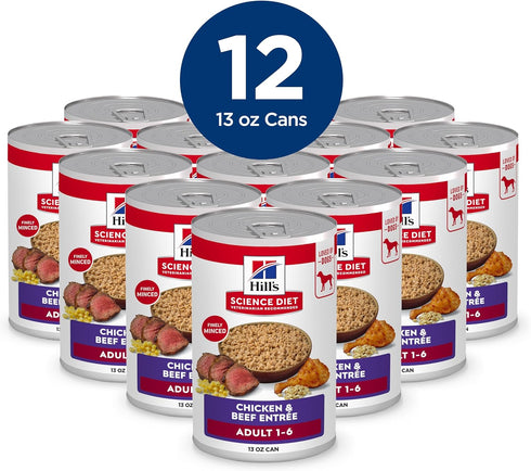 1-6 13 oz. 12-Pack Hill's Science Diet Adult Wet Dog Food, Chicken & Beef, Cans