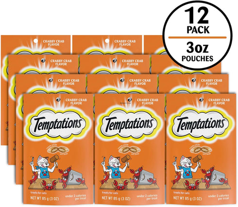 Temptations Classic Crunchy and Soft Cat Treats, Crabby Crab Flavor, 3 oz Pouch (Pack of 12)