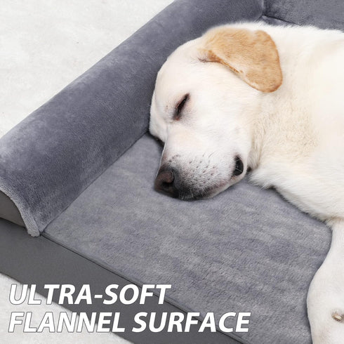 KSIIA Orthopedic Dog Bed, 36x27 Inch Gray, Waterproof Flannel Bolster Couch Bed with Removable Cover