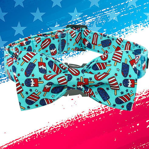 Elegant little tail Independence Day Dog Collar, Holiday Pet Collar with Bow, Durable Adjustable for X-Large Dogs